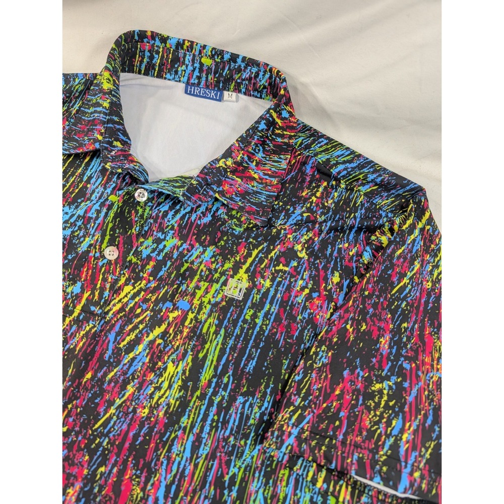 Hreski Men's Abstract Print Performance Golf Polo Shirt Size Paint Splatter Med